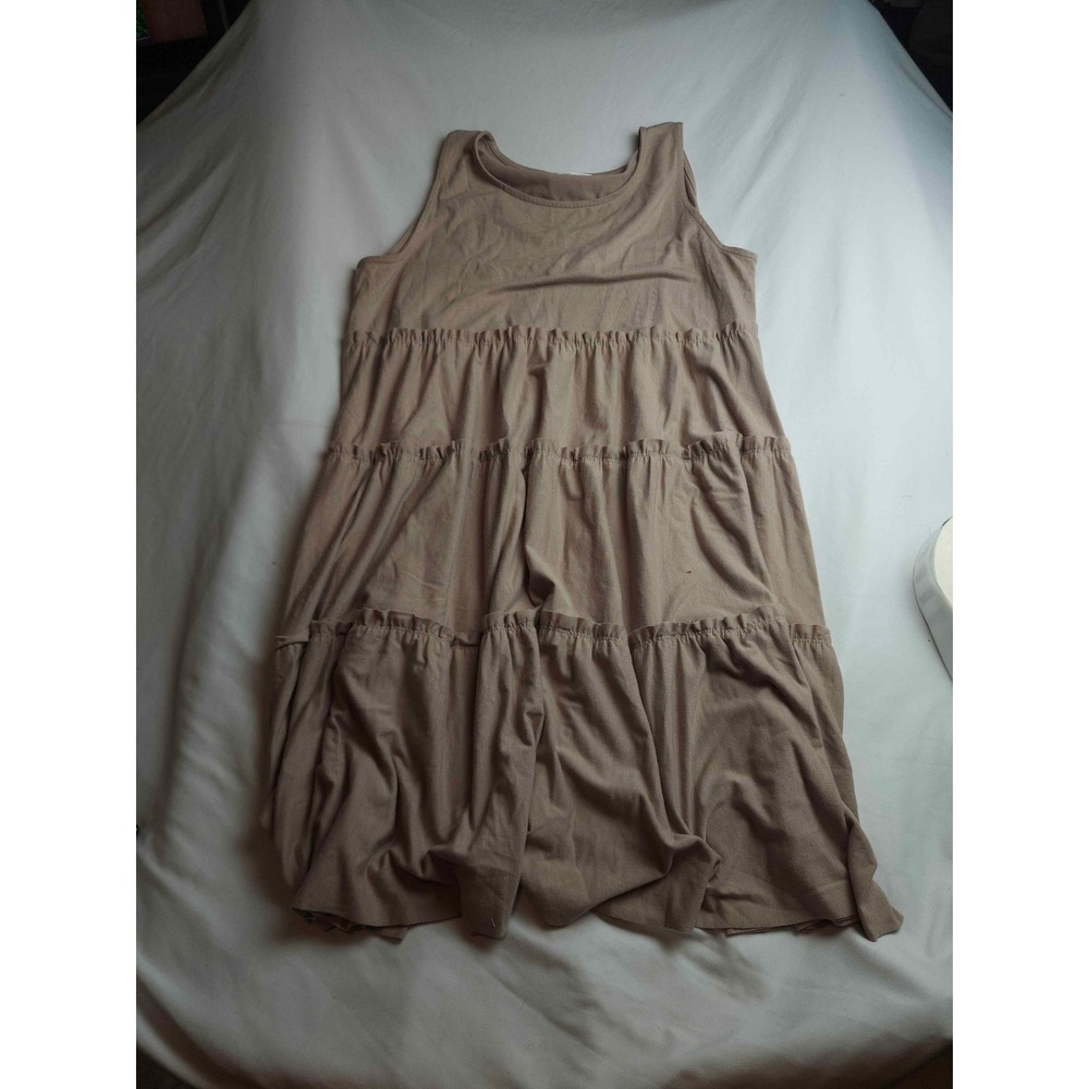 Zenana Tan Sleeveless Tiered Midi Dress Plus Size 1X Relaxed Fit Knit Tank Dress